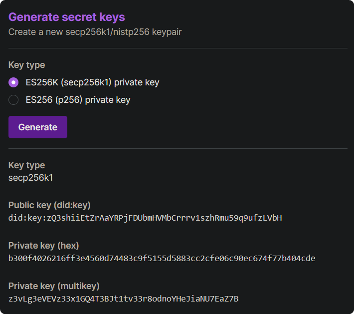 Image of using boat.kelinci.net to generate secret keys